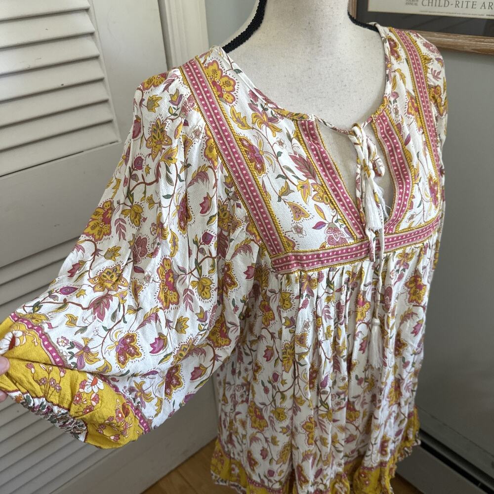 Rachel Zoe Top Womens Small White Floral Peasant Blouse Tunic Tassels Boho Chic - Picture 3 of 9